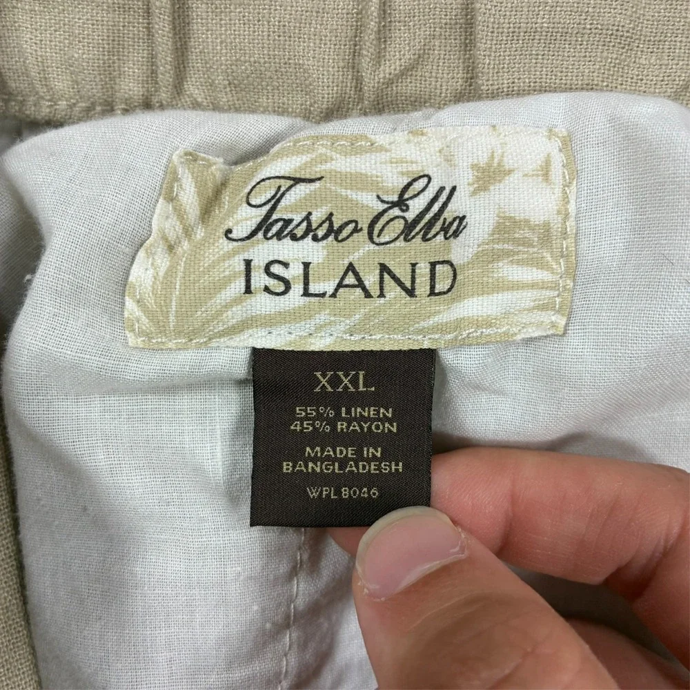 Tasso Elba Island Mens Pants Size 2XL Beige Linen Blend Straight Leg High Rise